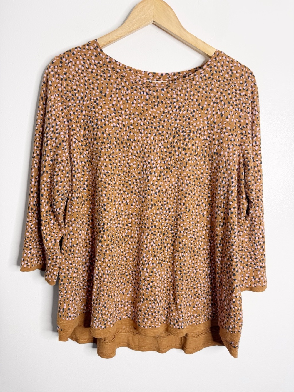 J Jill Brown Abstract‎ Dot Top Soft Stretch Boho Casual Medium Scandinavian